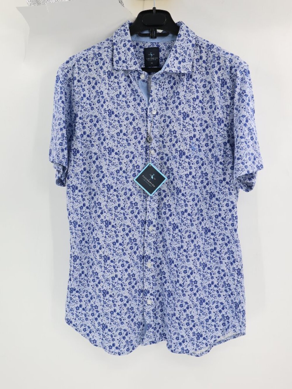 NWT TailorByrd Shirt Men's Medium Blue Floral Short Sleeve Button Up Cotton - Picture 2 of 12